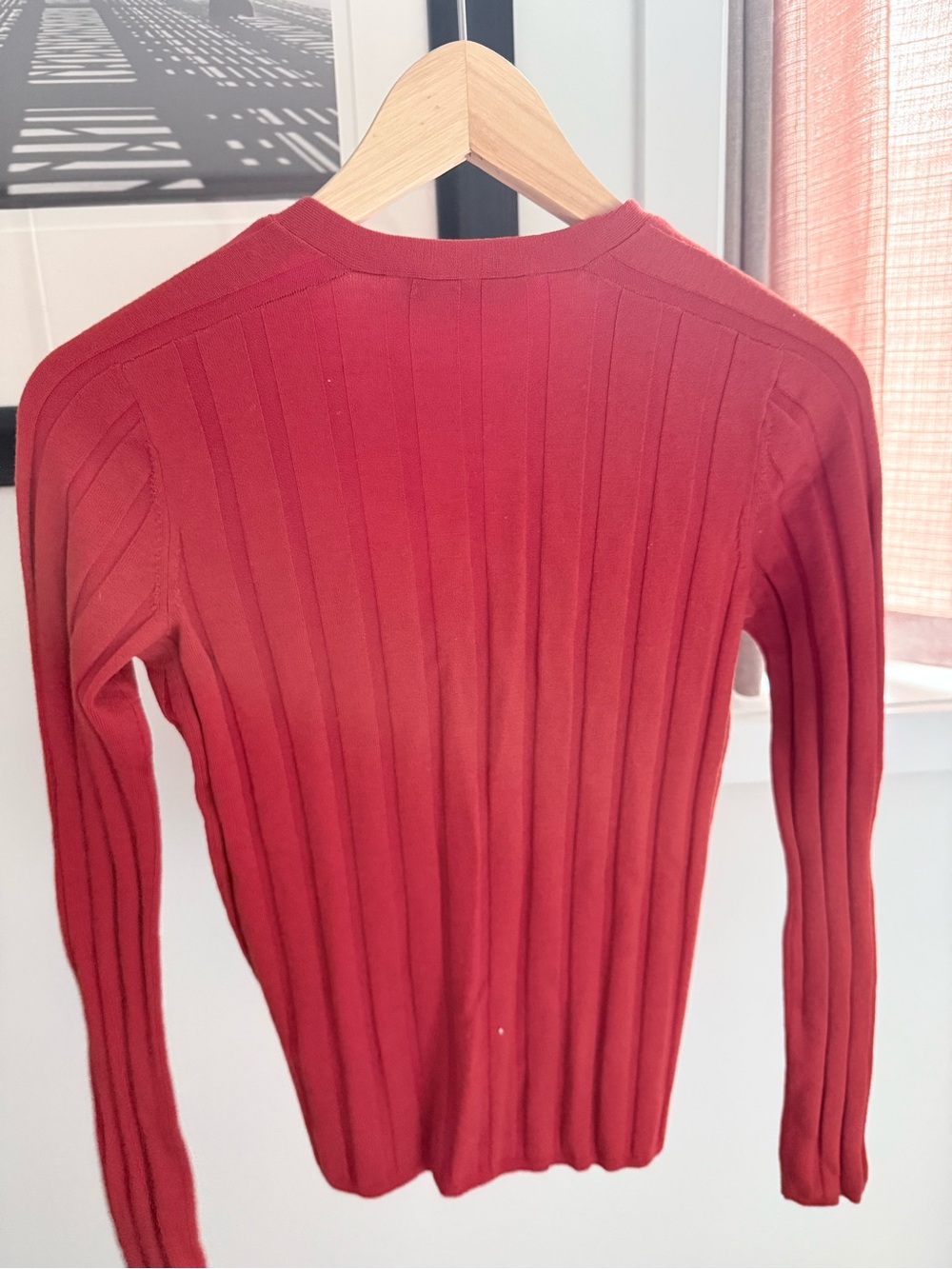 Everlane Ribbed Button-Front Cardigan in Brick Red - Picture 4 of 4